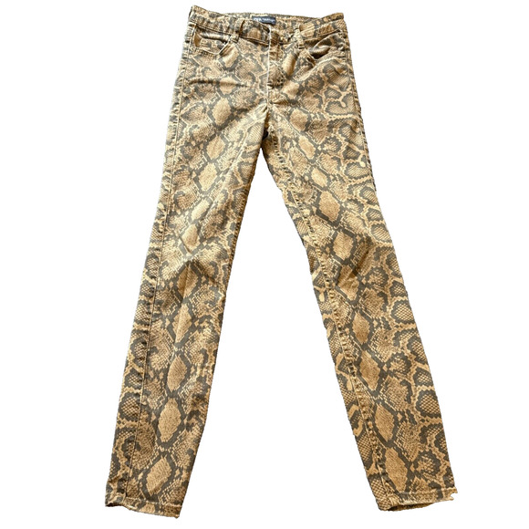 Zara Brown python Ssake Print Stretch High Rise Skinny Jeans Womens Size 6 - Picture 1 of 7